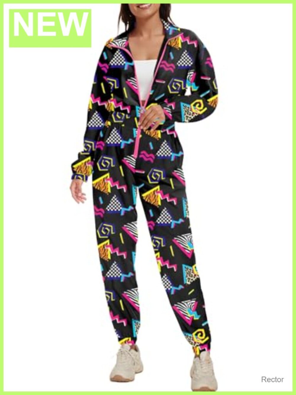 Women's 80s 90s Costume Jumpsuit Long Sleeve One Piece Zip Tracksuit